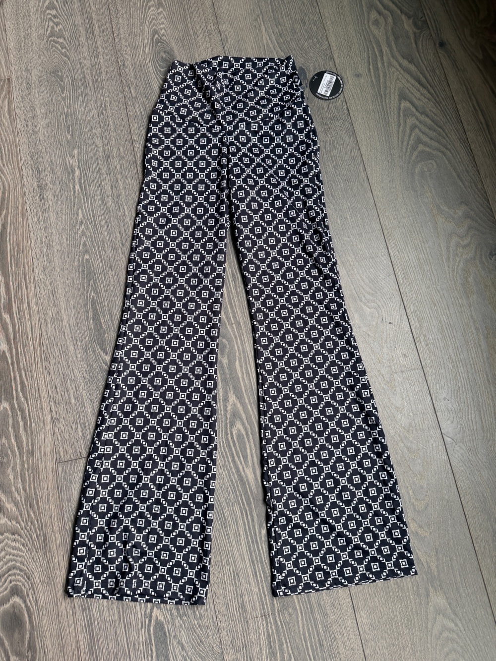 Exotica Monogram Black Soft to Touch High Waisted Bootleg Flare Pant Size Small